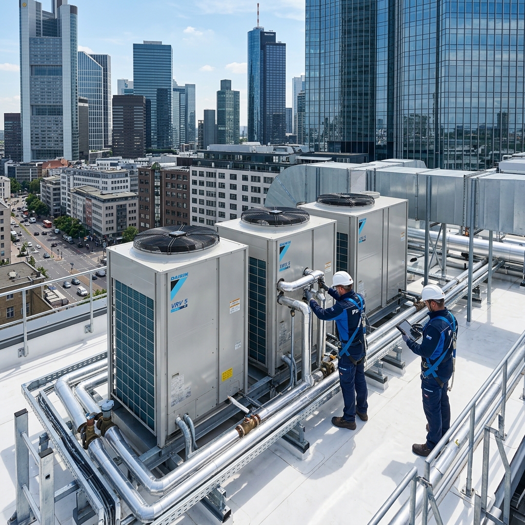 Commercial HVAC rooftop installation