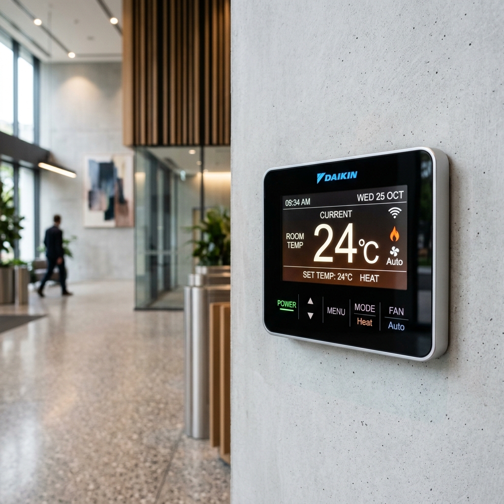 Modern digital HVAC thermostat panel