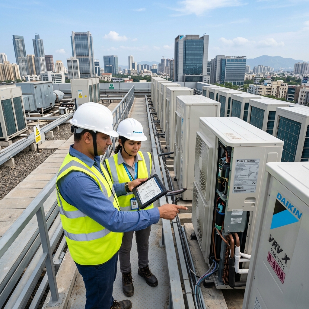 Rooftop Daikin VRV HVAC installation with engineering inspection