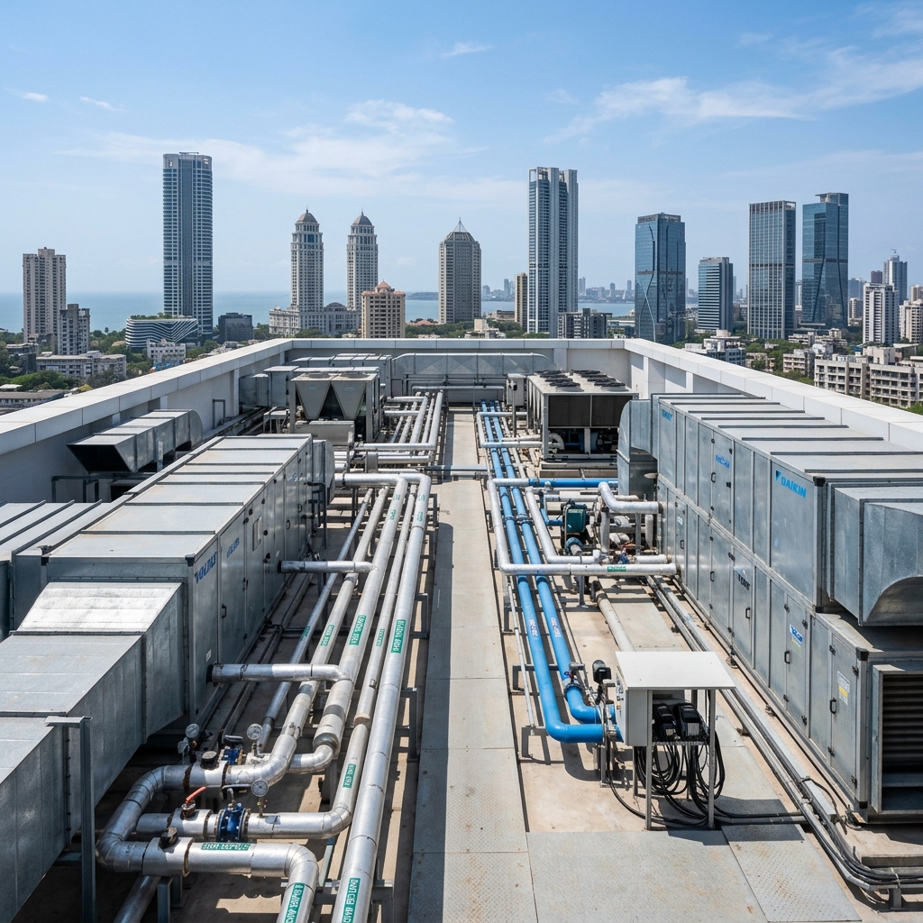 Central Air Conditioning large chiller plants and AHU installation