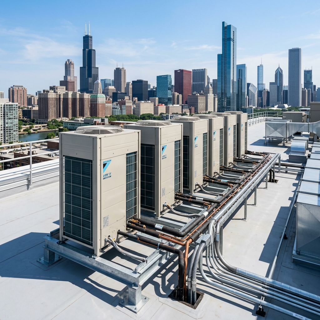 Daikin VRV outdoor commercial HVAC installations on rooftop